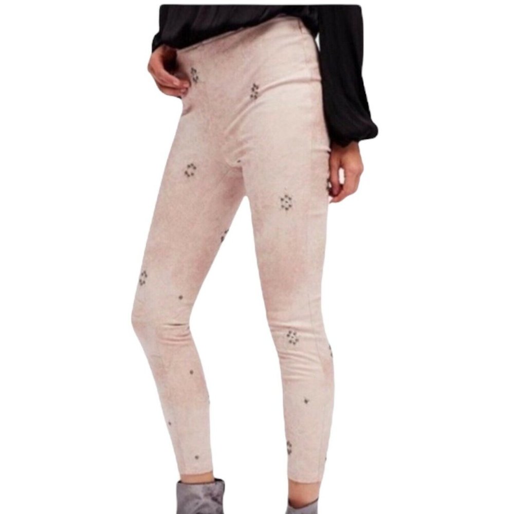 Free People Women Size 26 Pink Dusty Rose Faux Suede Studded Leggings
